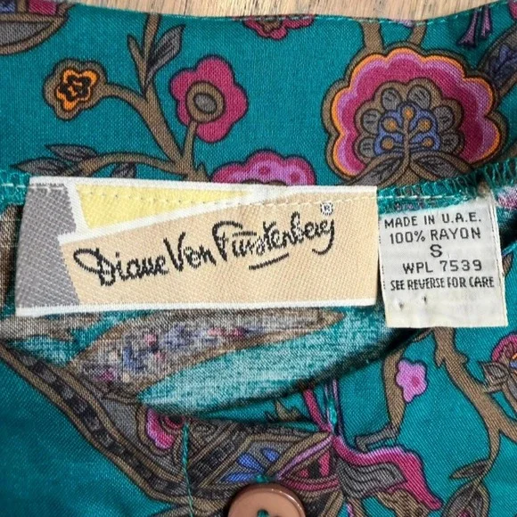 Diane Von Furstenberg Teal Paisley Floral Rayon Jumpsuit Playsuit 80s Size S - Picture 3 of 11